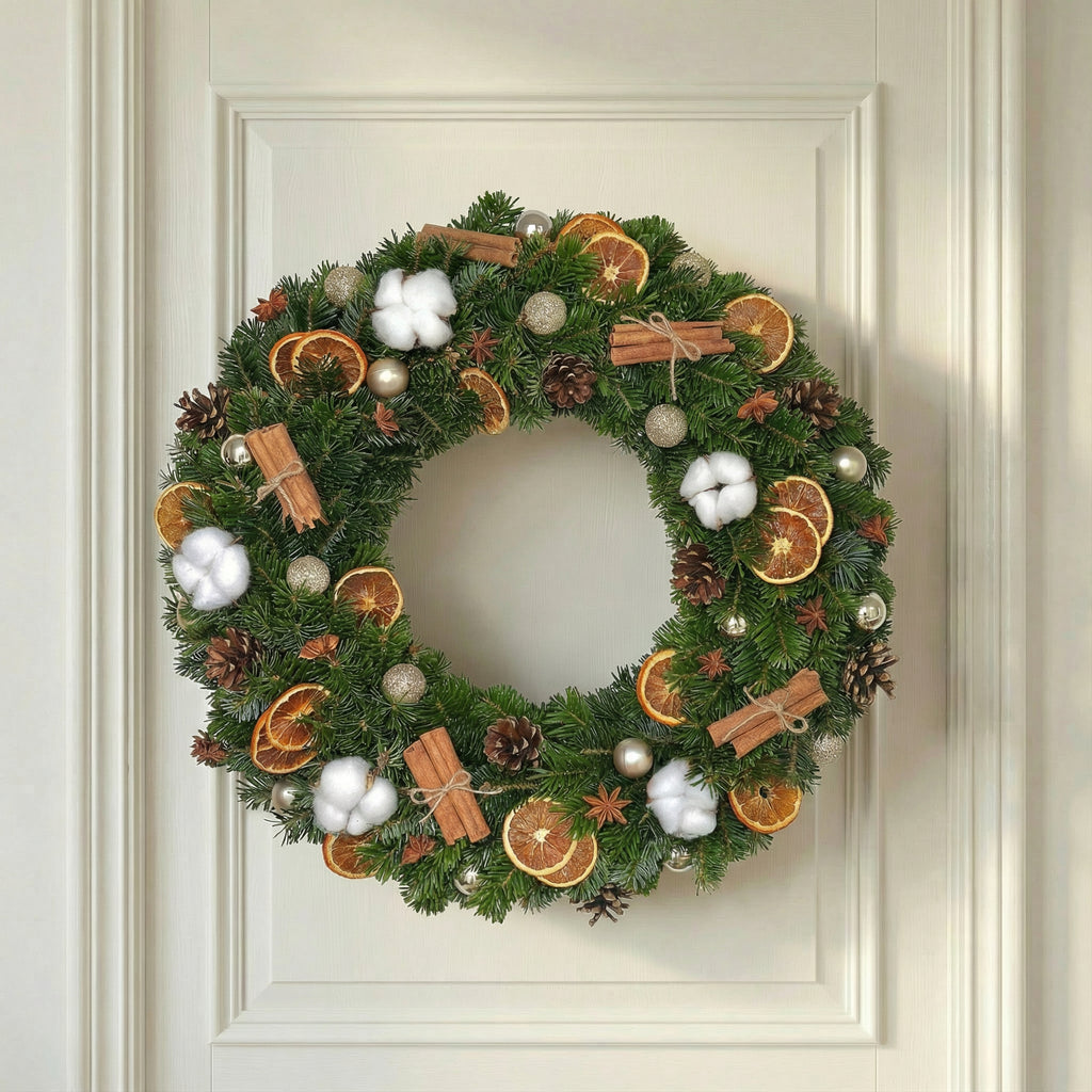 Friskklippet Naturlig Nordisk Julekrans – Kanel & Appelsin