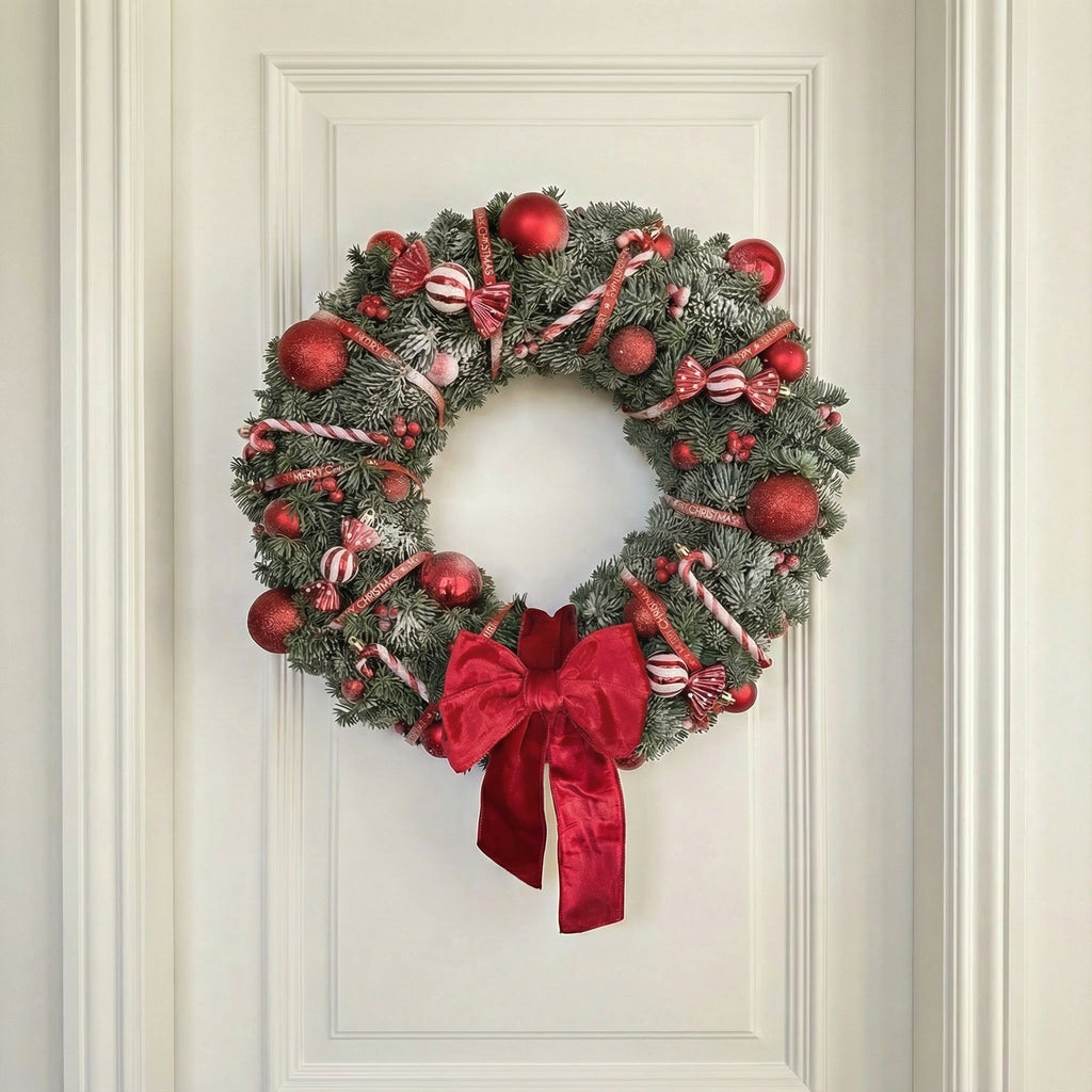 Friskklippet Festlig Julekrans – Nobilis Gran & Røde Toner