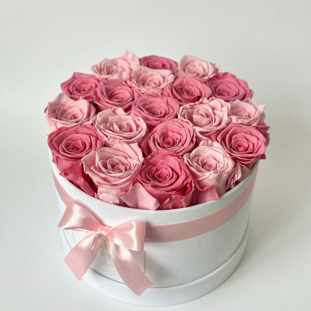 Evighedsroser i æske – Lyserosa og mørkerosa roser