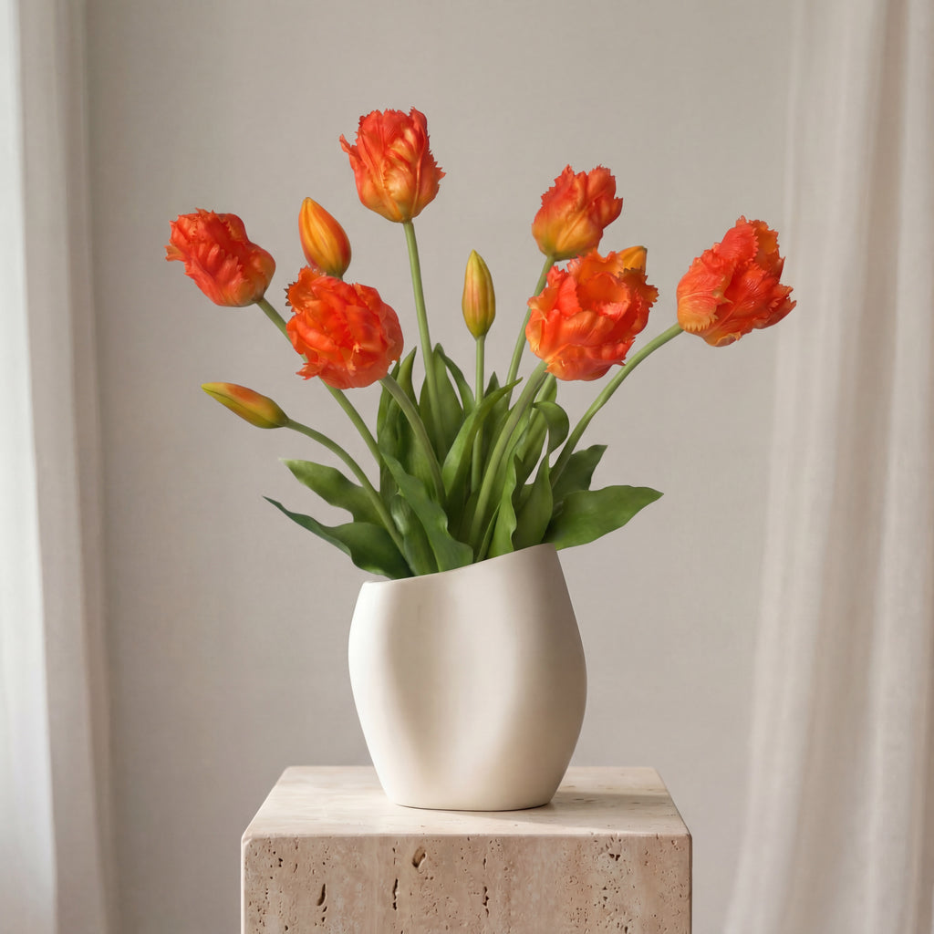 Kunstige papegøjetulipaner i vase – Orange papegøjetulipaner