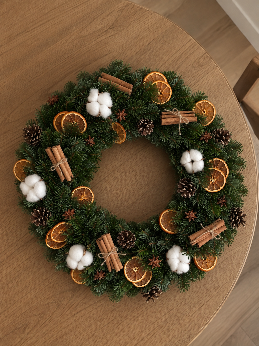 Friskklippet Naturlig Nordisk Julekrans – Kanel & Appelsin